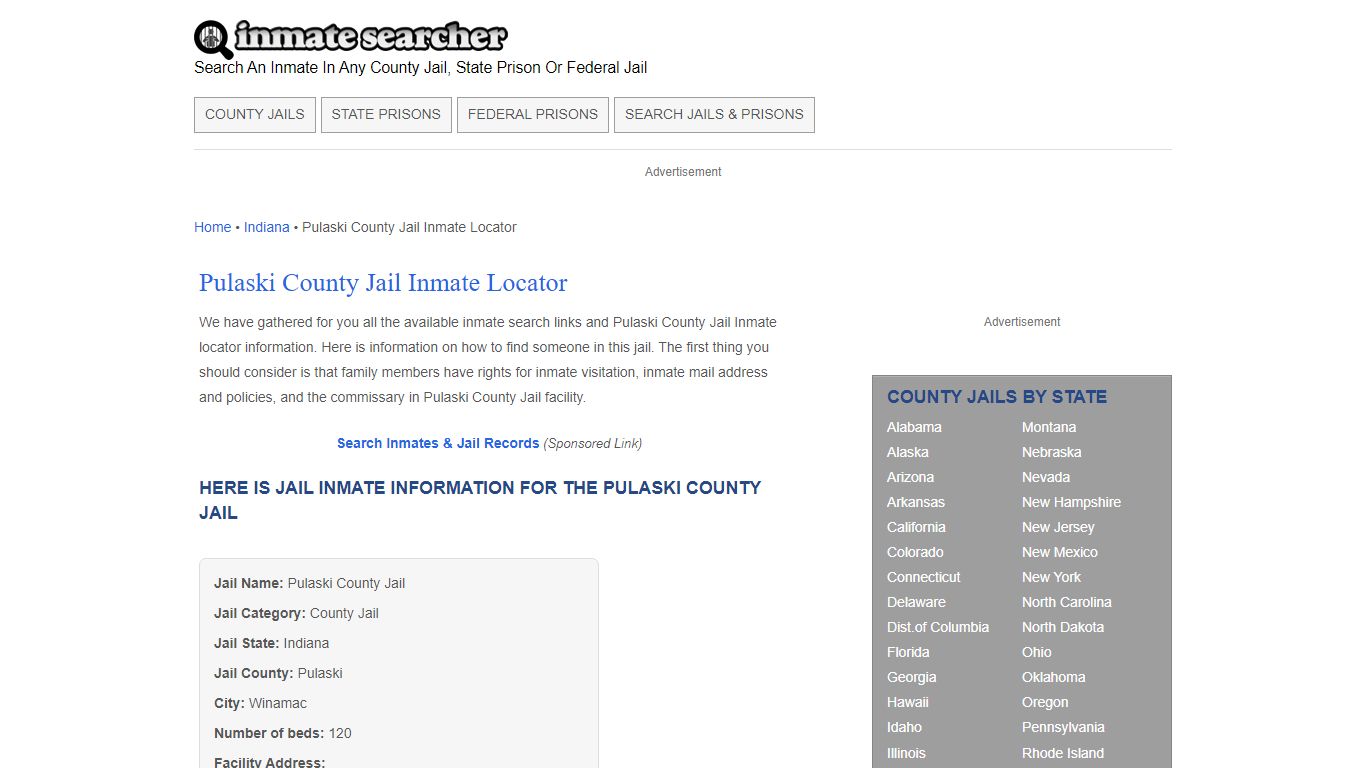 Pulaski County Jail Inmate Locator - Inmate Searcher